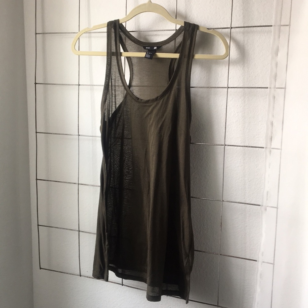 Thin long olive tank top